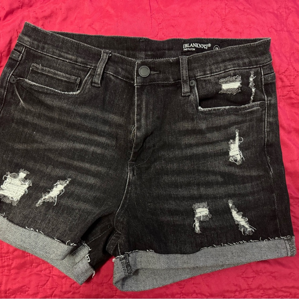 Blank NYC Black Distressed Jean Shorts